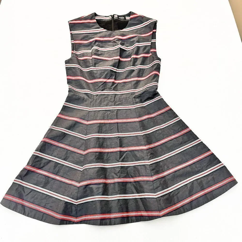 Kate Spade Saturday Gray Striped Sleeveless Flare Skirt Mini Dress Size M